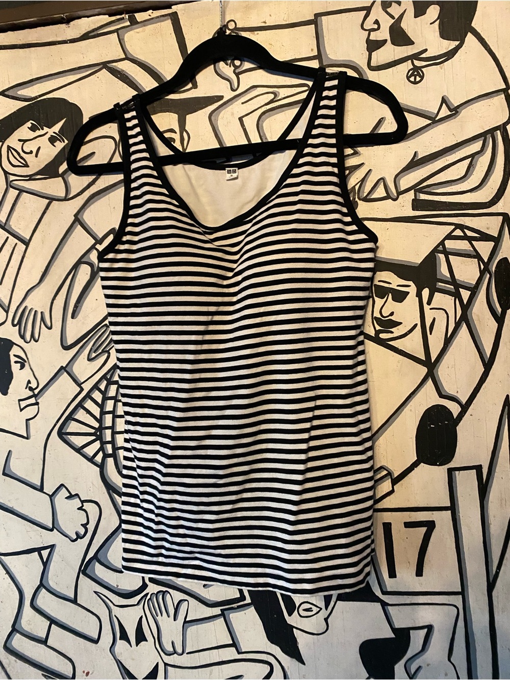 Uniqlo Black & White Striped Tank Top With Built in Bra